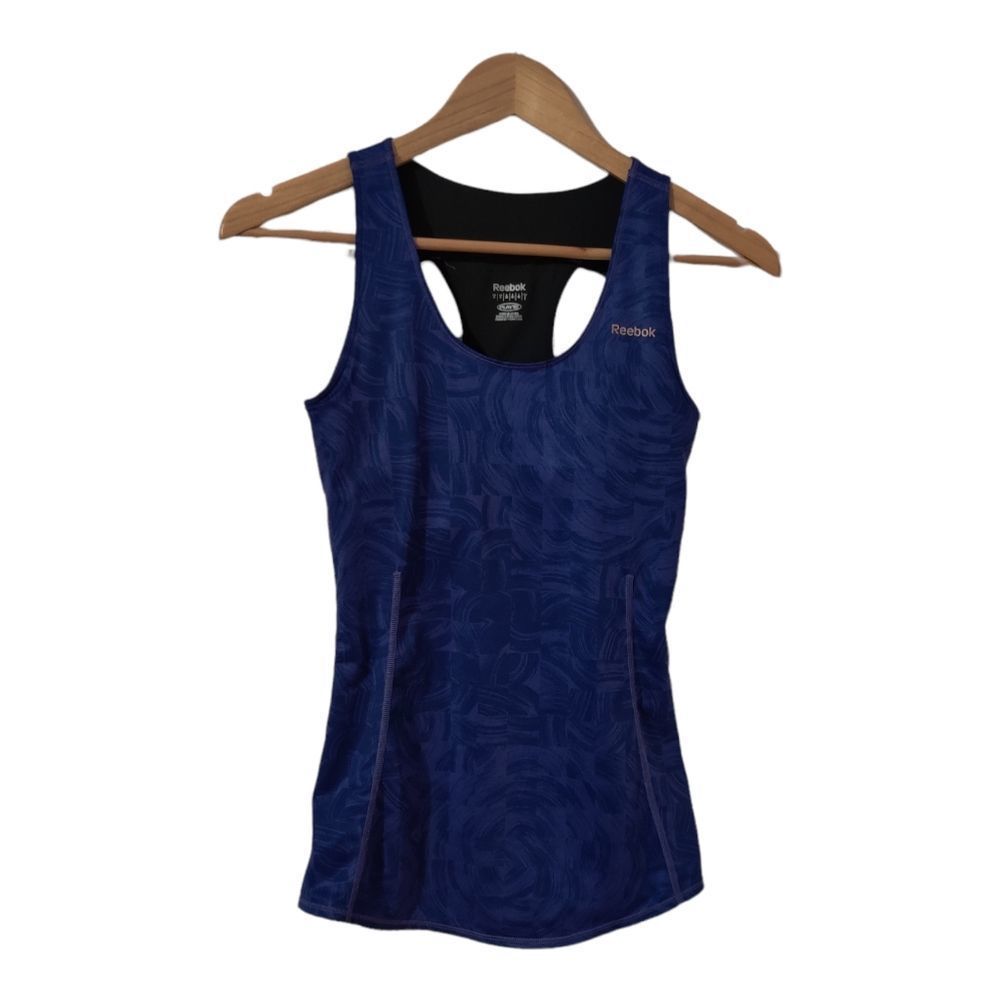 Reebok Play Dry blue and black patterned sport top tank top size small